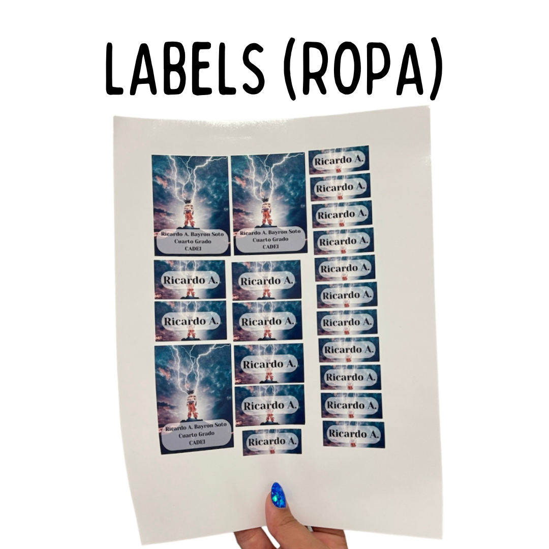 Hojas de Labels (Ropa)
